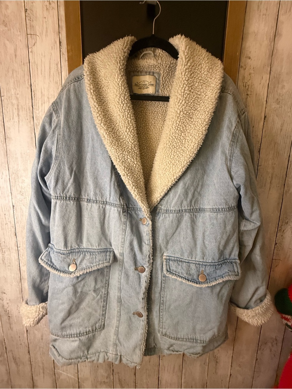 Ashley Vintage Charm Womens Sherpa XL Lined Denim Jacket Barn Coat Chore Coat